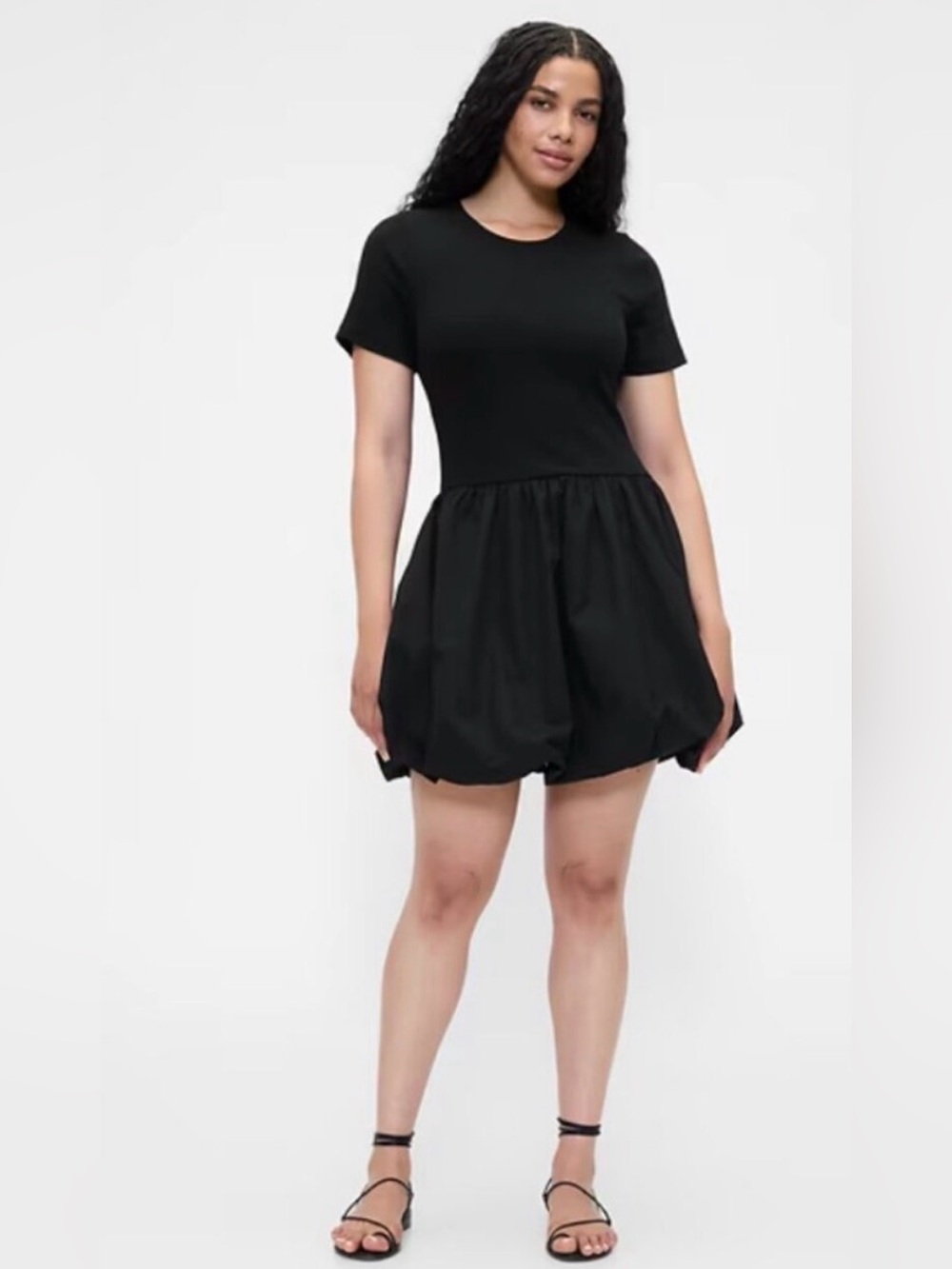 GAP Short Sleeve Bubble Hem Drop Waist Pocketed Black Mini Dress